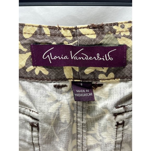 Gloria Vanderbilt Women's Floral Print Capri Pants Sz 6 Cotton Brown Beige Boho - Picture 15 of 15